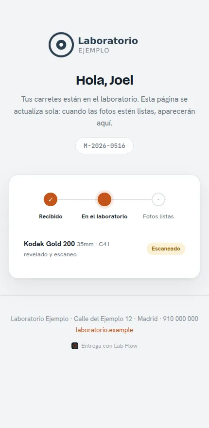 Página de entrega de un pedido en el móvil del cliente